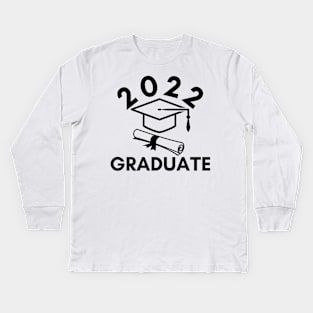 2022 Graduate. Typography Black Graduation 2022 Design with Graduation Cap and Scroll. Kids Long Sleeve T-Shirt